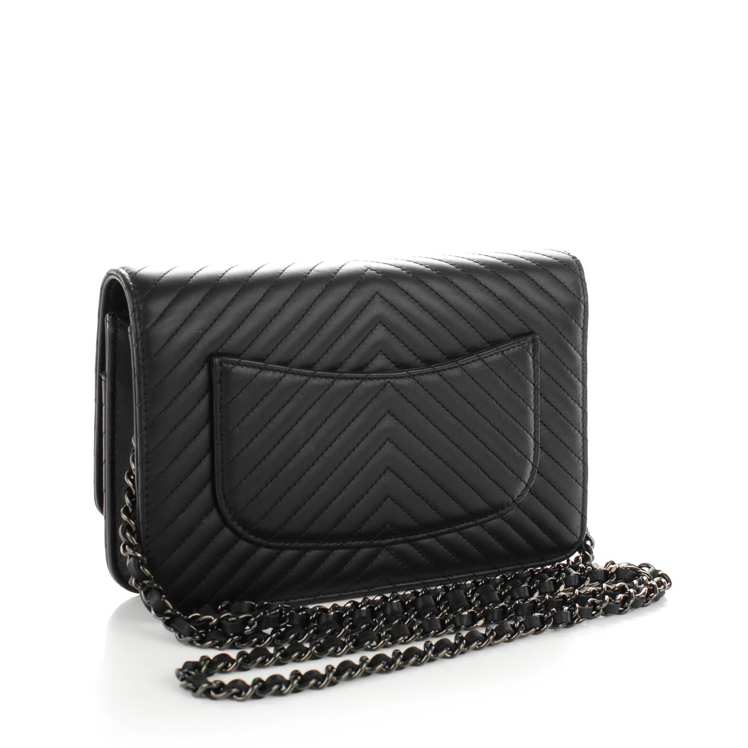 Chanel Calfskin Chevron Wallet On Chain WOC So Black 3 of 8