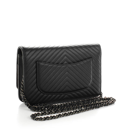 Chanel Calfskin Chevron Wallet On Chain WOC So Black 3 of 8