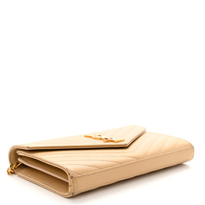 Saint Laurent Grain De Poudre Matelasse Chevron Monogram Chain Wallet Dark Beige 2 of 19