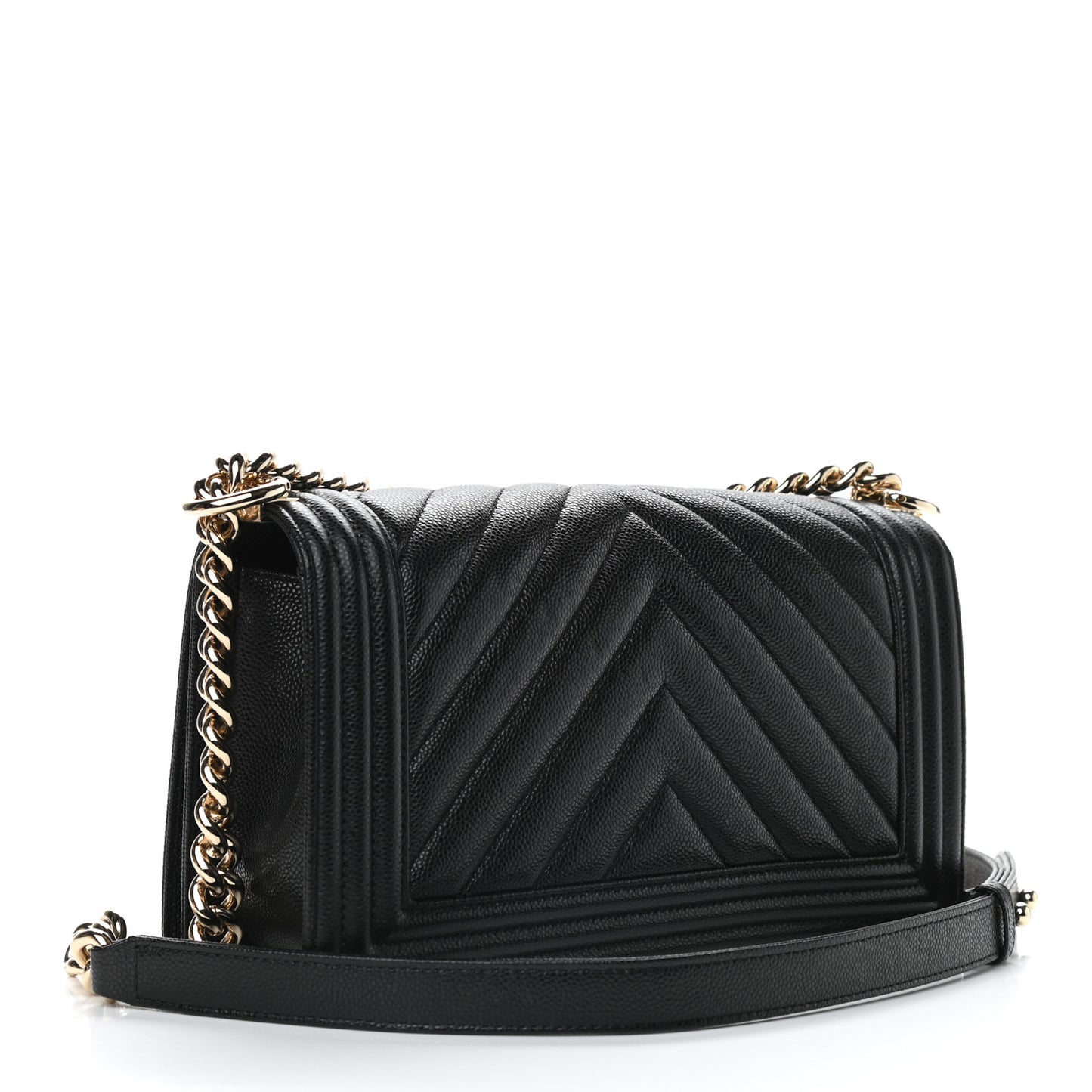 Caviar Chevron Quilted Medium Boy Flap Black