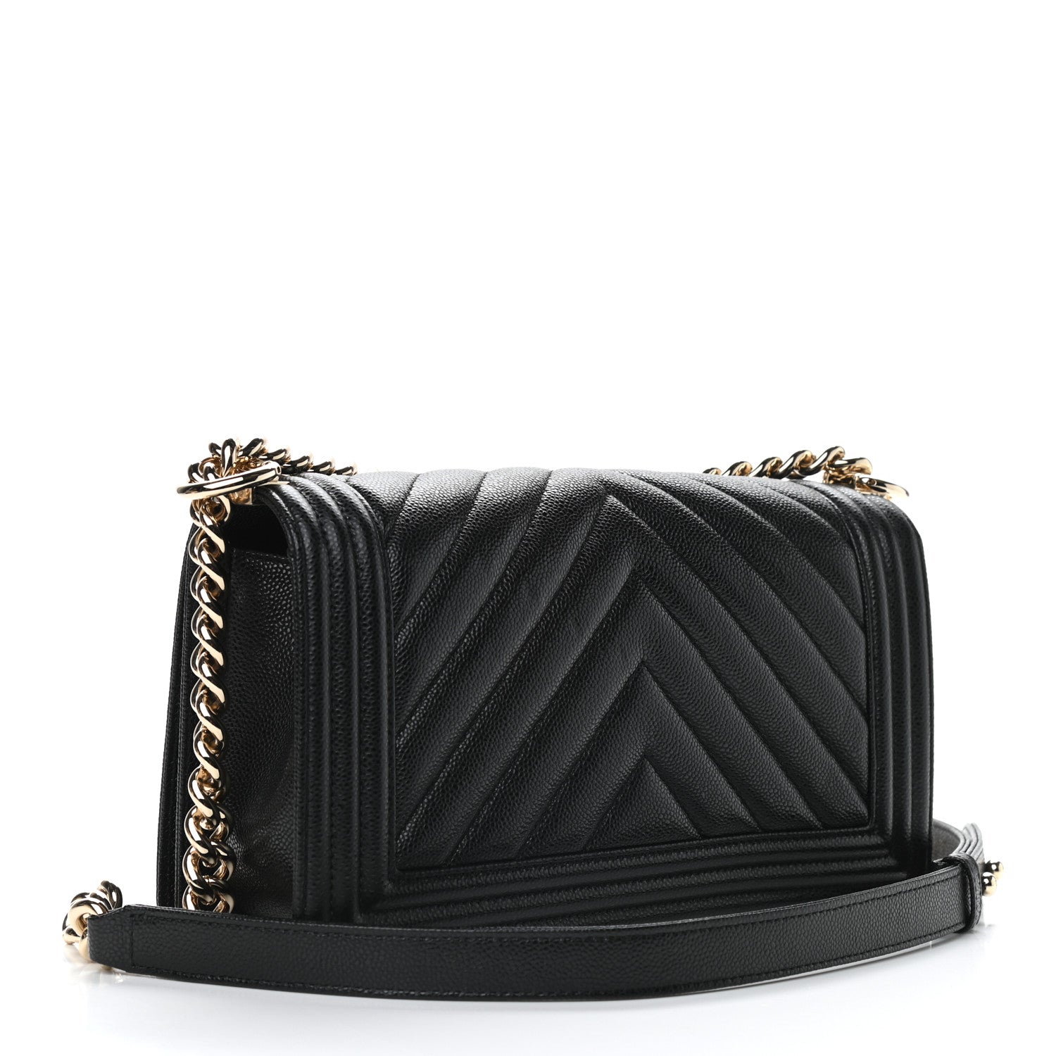 Chanel Caviar Chevron Quilted Medium Boy Flap Black 3 of 9