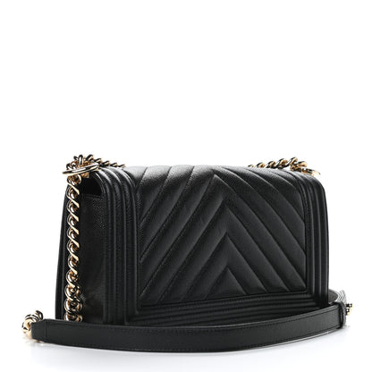 Chanel Caviar Chevron Quilted Medium Boy Flap Black 3 of 9