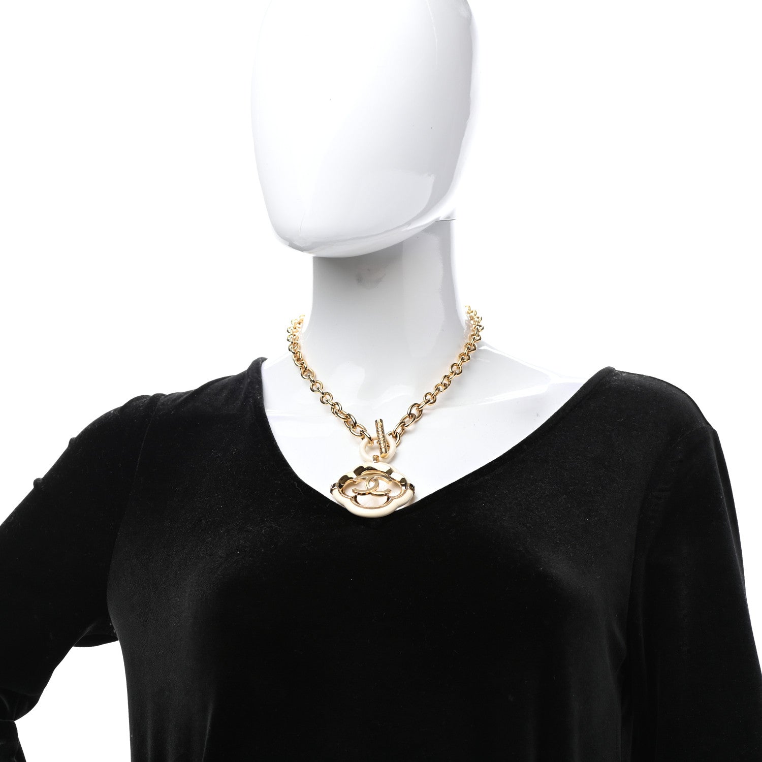 Chanel Resin CC Medallion Choker Chain Necklace Gold Ivory 2 of 6