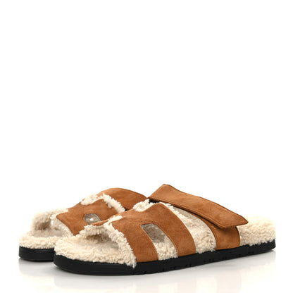 Hermes Suede Goatskin Woolskin Womens Chypre Sandals 38 Naturel Ecru 7 of 16
