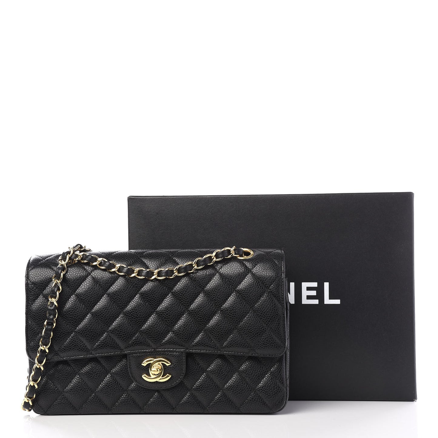 Caviar Quilted Medium Double Flap Black