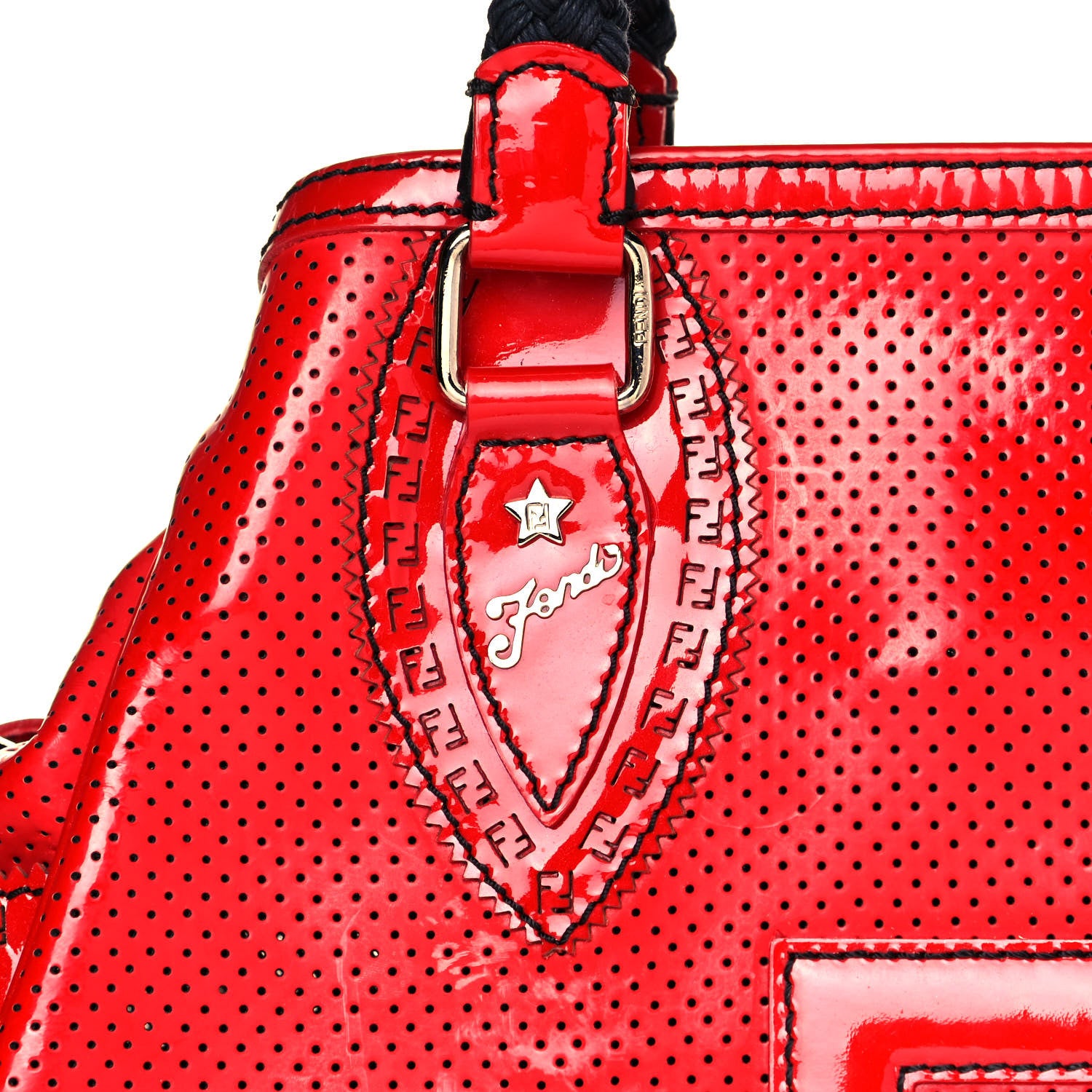 Fendi Canvas Patent Grommet De Jour Tote Red 10 of 12