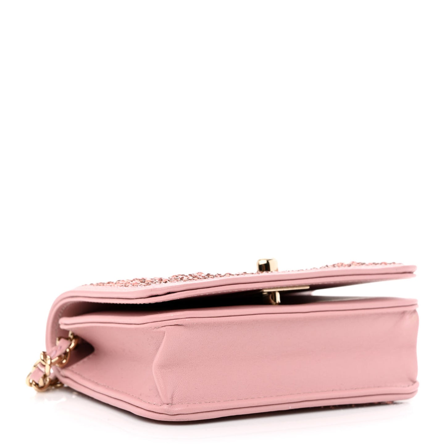 Lambskin Crystal Diamante Clutch With Chain Light Pink