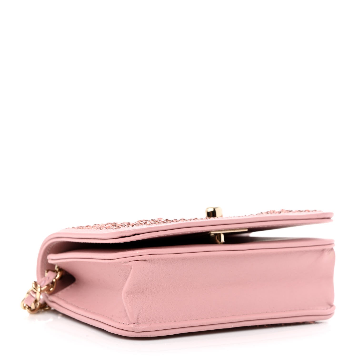 Chanel Lambskin Crystal Diamante Clutch With Chain Light Pink 3 of 9