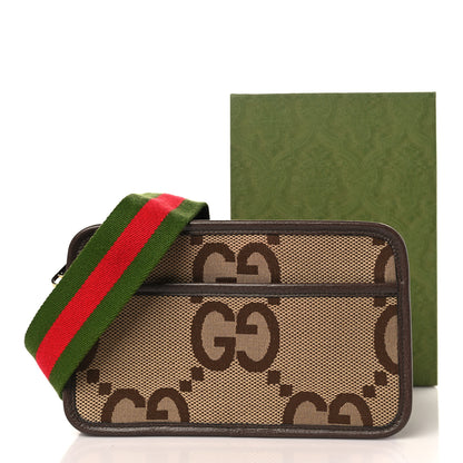Gucci Monogram Jumbo GG Textured Dollar Calfskin Web Mini Crossbody Bag Camel Ebony New Acero 10 of 10
