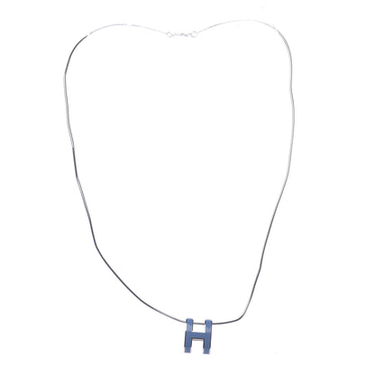 Hermes Lacquered Palladium Pop H Pendant Necklace Bleu Sature 3 of 6