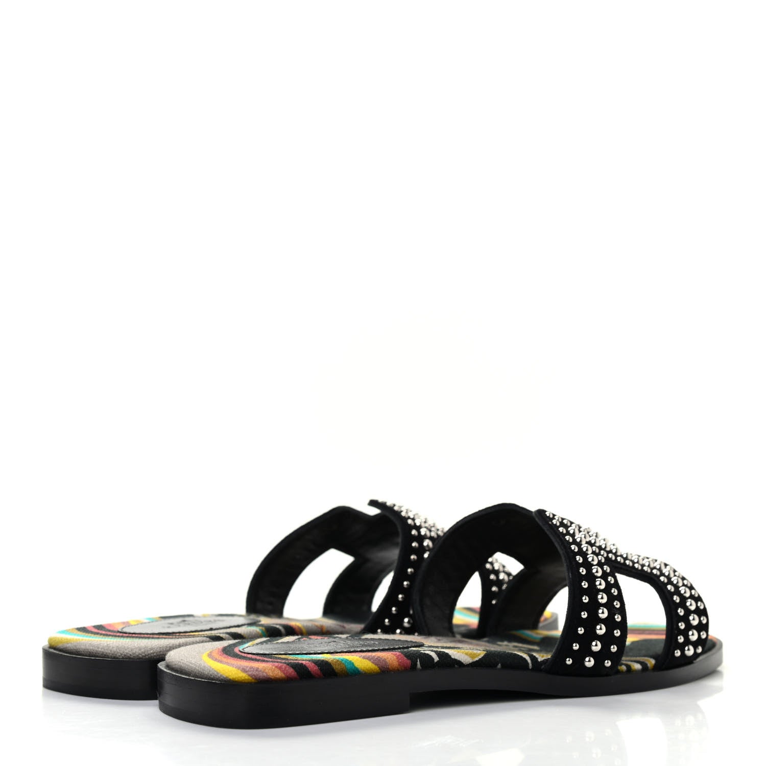 Hermes Suede Goatskin Studded Oran Sandals 36 Black 4 of 9