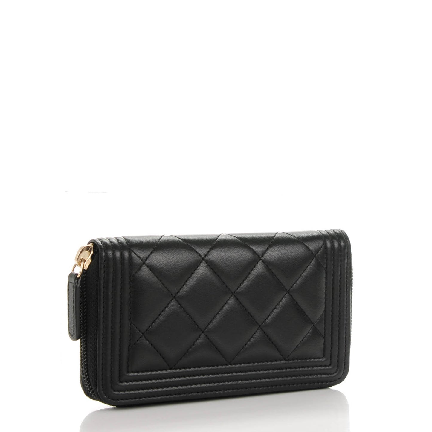 Lambskin Quilted Small Boy Zip Around Wallet Black