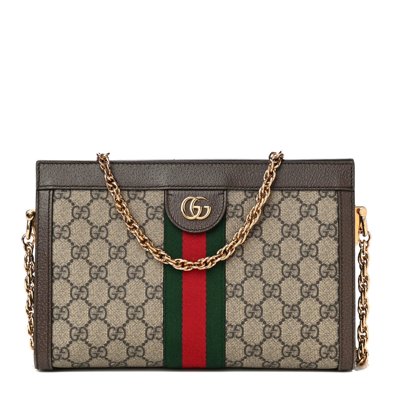 Gucci GG Supreme Monogram Web Small Ophidia Chain Shoulder Bag Brown 1 of 12