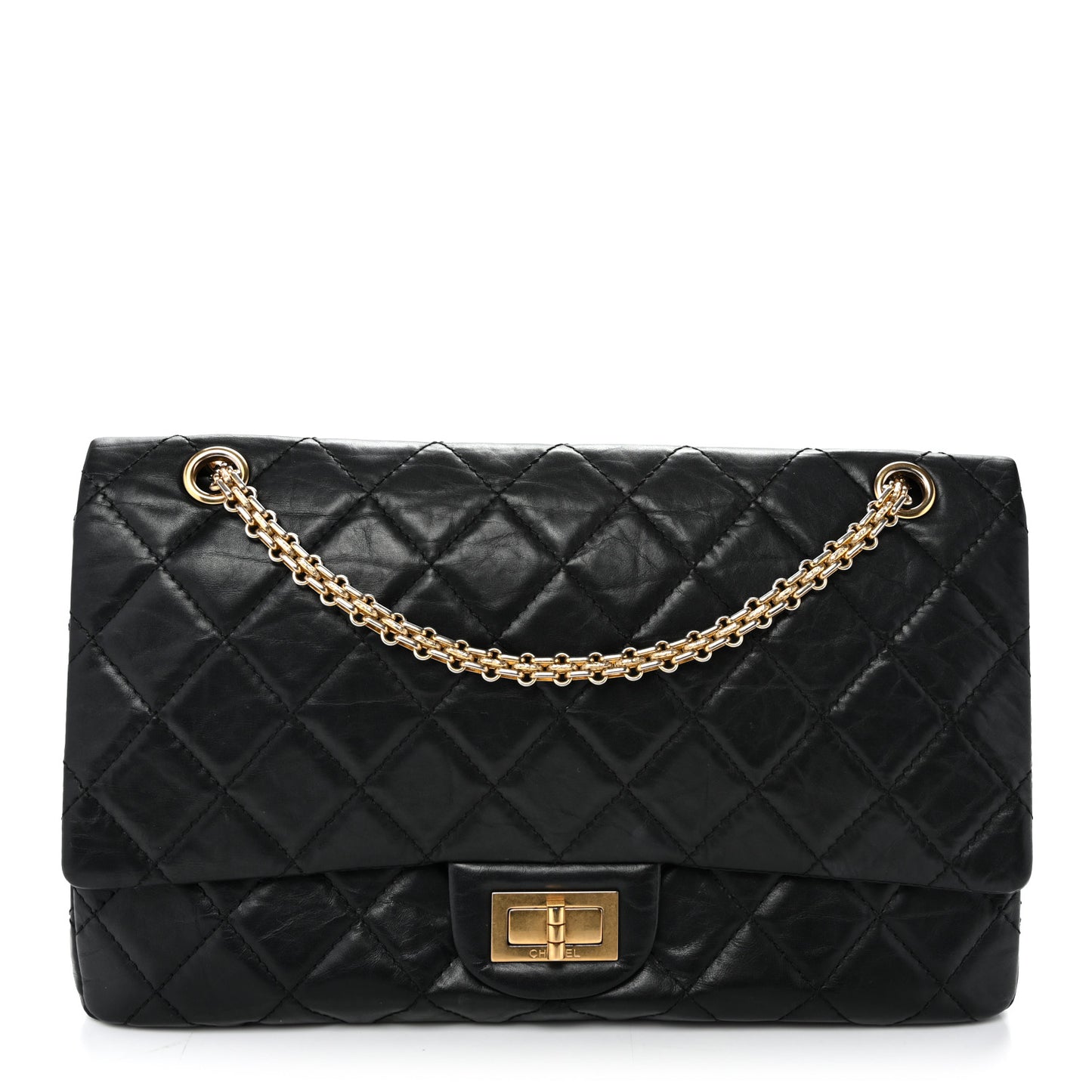 Aged Calfskin Quilted 2.55 Reissue 227 Flap Black