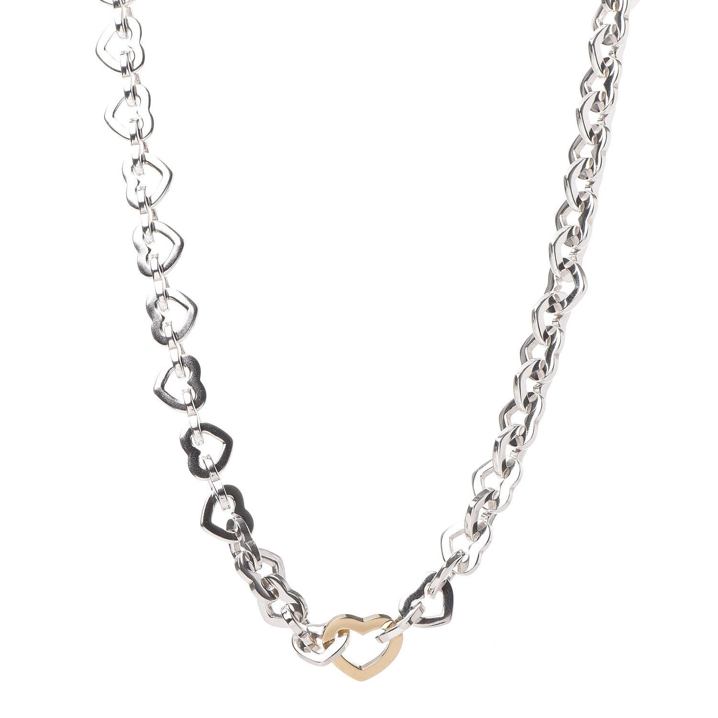 Sterling Silver 18K Yellow Gold Heart Link Necklace
