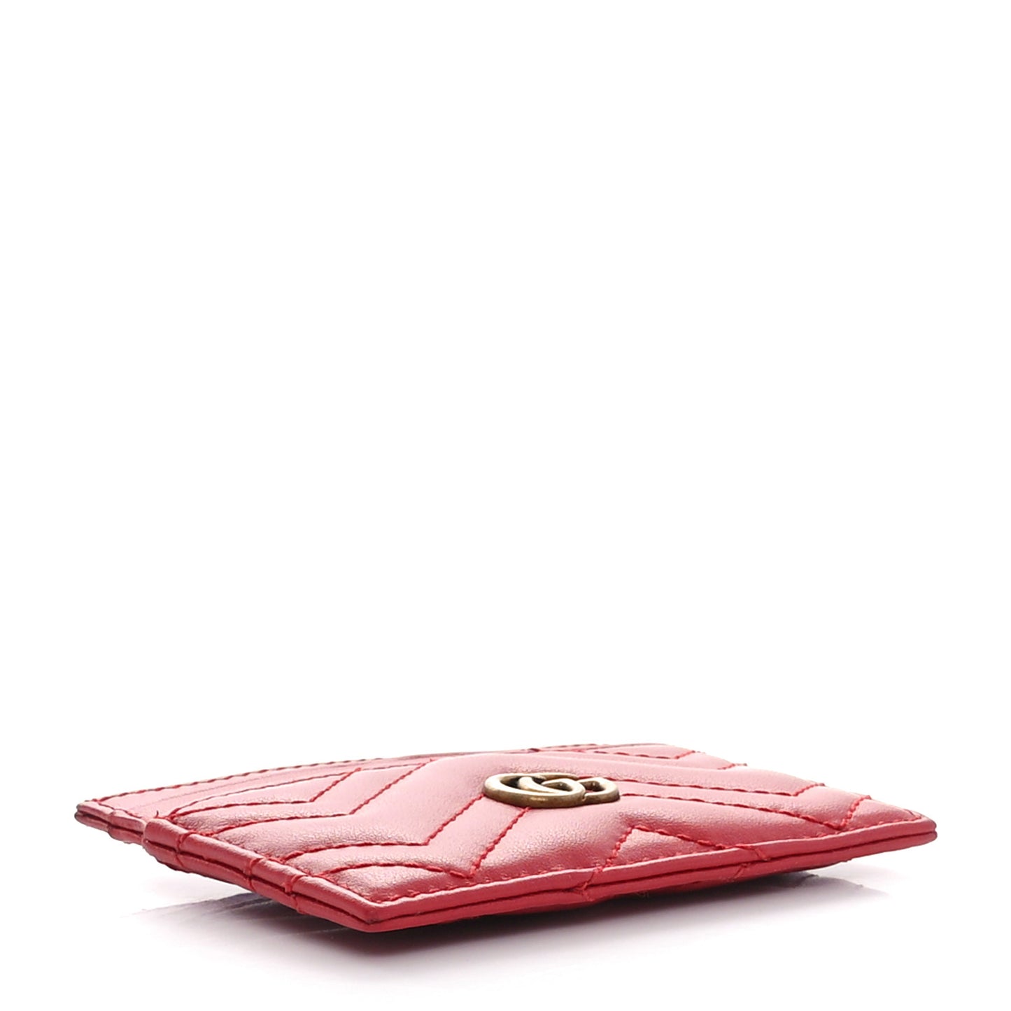 Calfskin Matelasse GG Marmont Card Holder Hibiscus Red