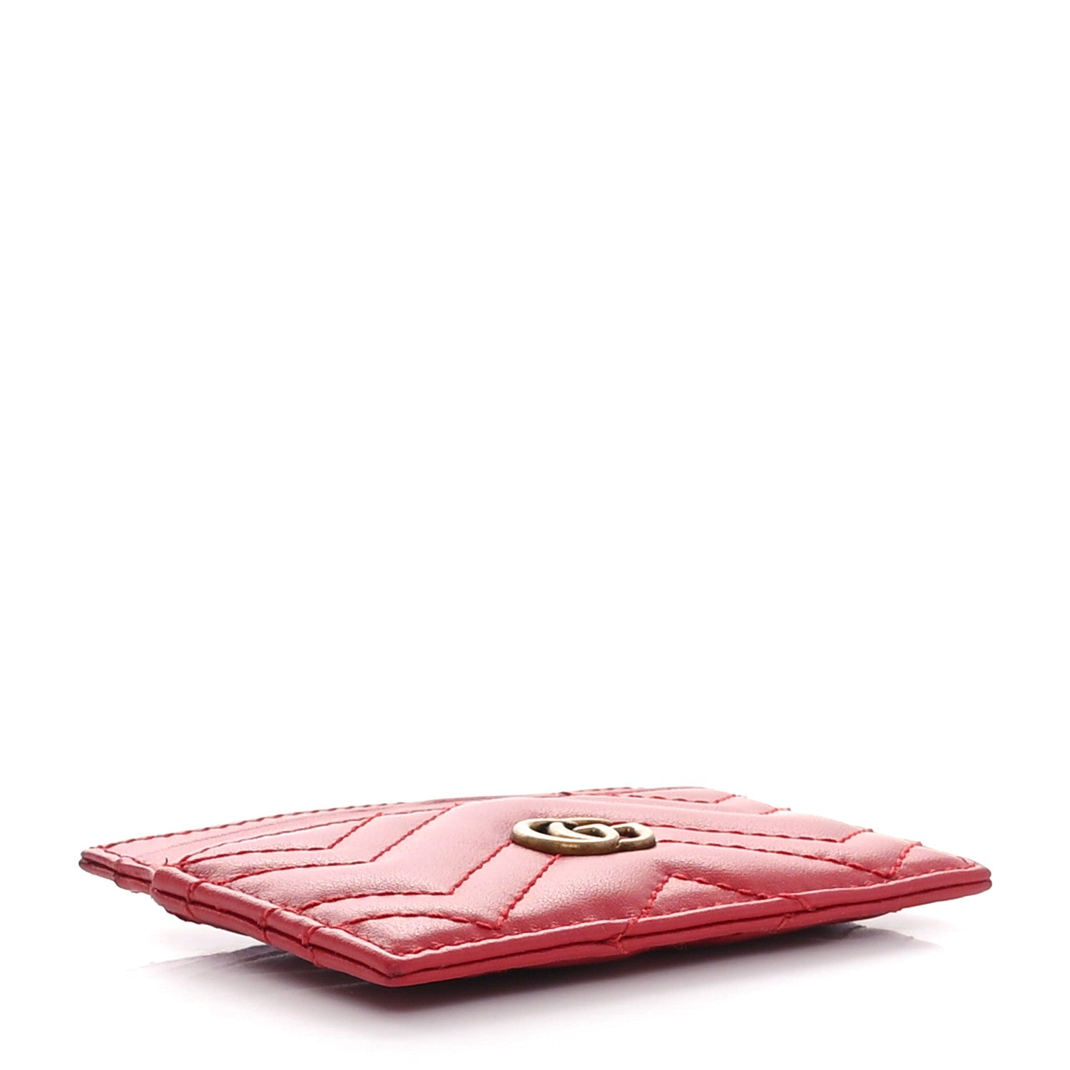 Gucci Calfskin Matelasse GG Marmont Card Holder Hibiscus Red 4 of 8