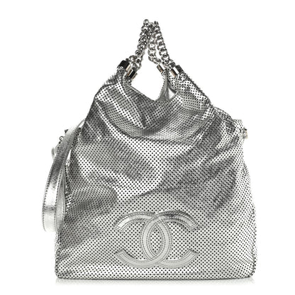 Chanel Metallic Glazed Calfskin Perforated Medium Rodeo Drive Tote Silver 1 of 8