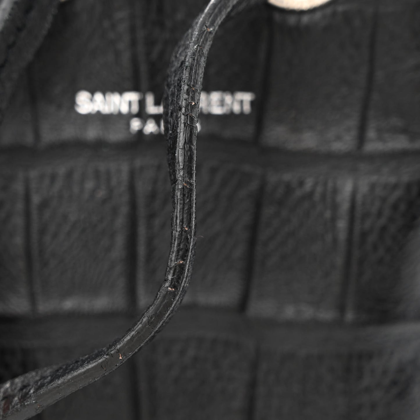 Calfskin Crocodile Embossed Small Emmanuelle Bucket Bag Black