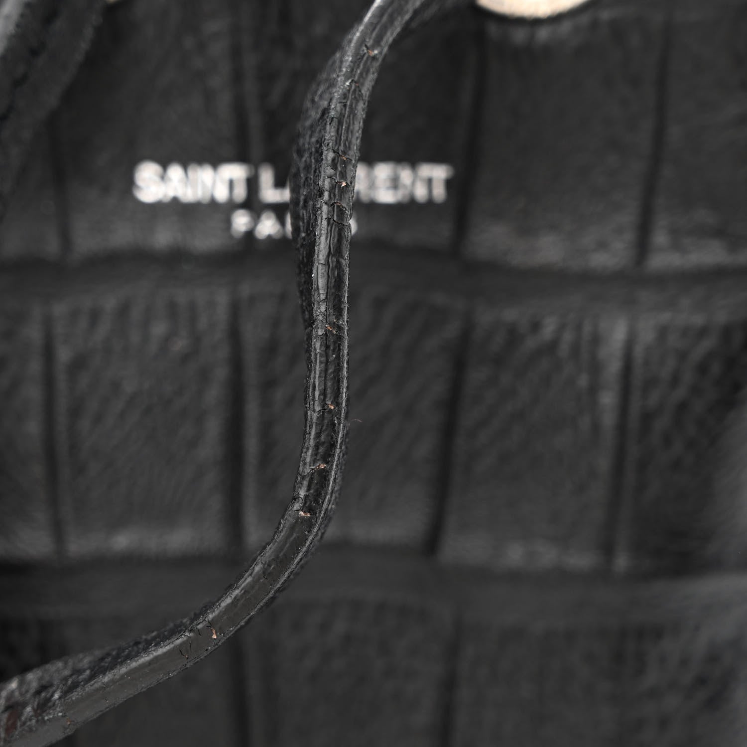 Saint Laurent Calfskin Crocodile Embossed Small Emmanuelle Bucket Bag Black 11 of 13