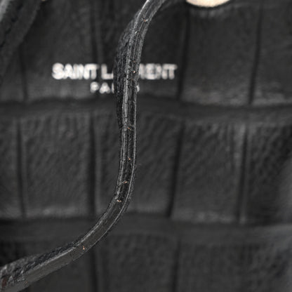 Saint Laurent Calfskin Crocodile Embossed Small Emmanuelle Bucket Bag Black 11 of 13