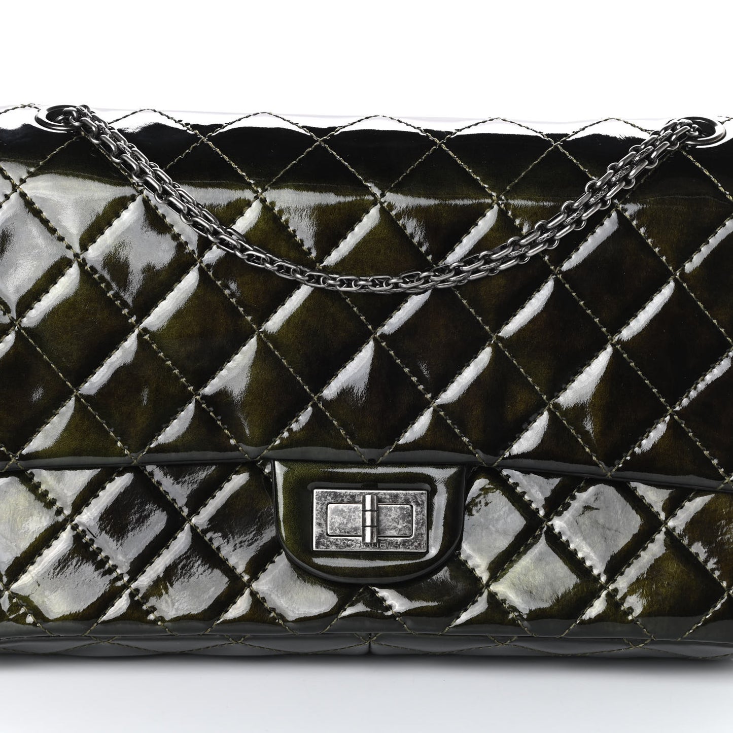 Patent Quilted 2.55 Reissue 227 Flap Dark Green
