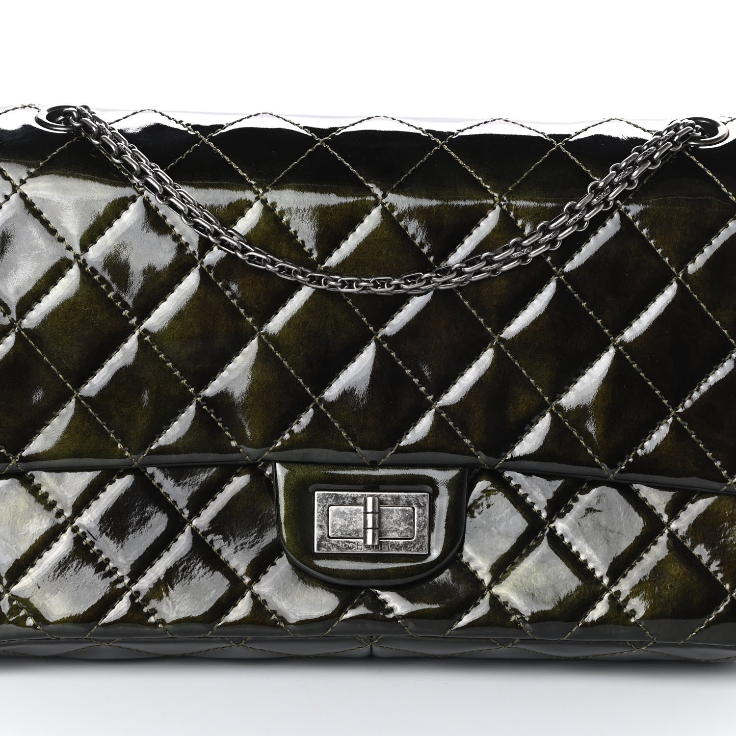 Chanel Patent Quilted 2.55 Reissue 227 Flap Dark Green 8 of 10