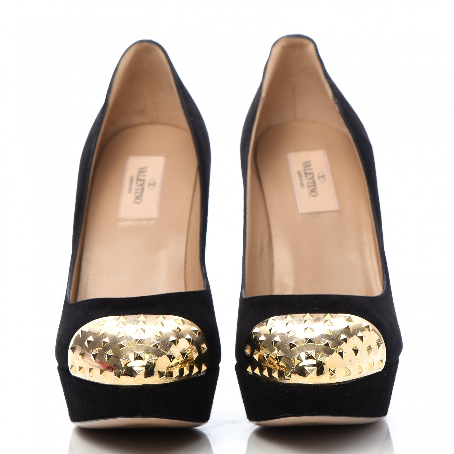 Valentino Garavani Suede Rockstud Cap Toe Platform Pumps 39.5 Black Gold 2 of 8