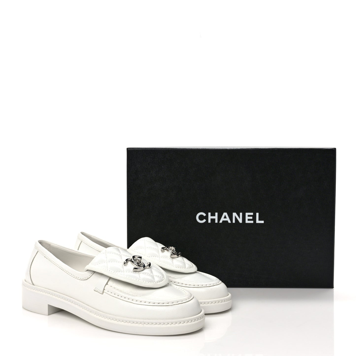 Lambskin Quilted CC Turnlock Loafers 37 White