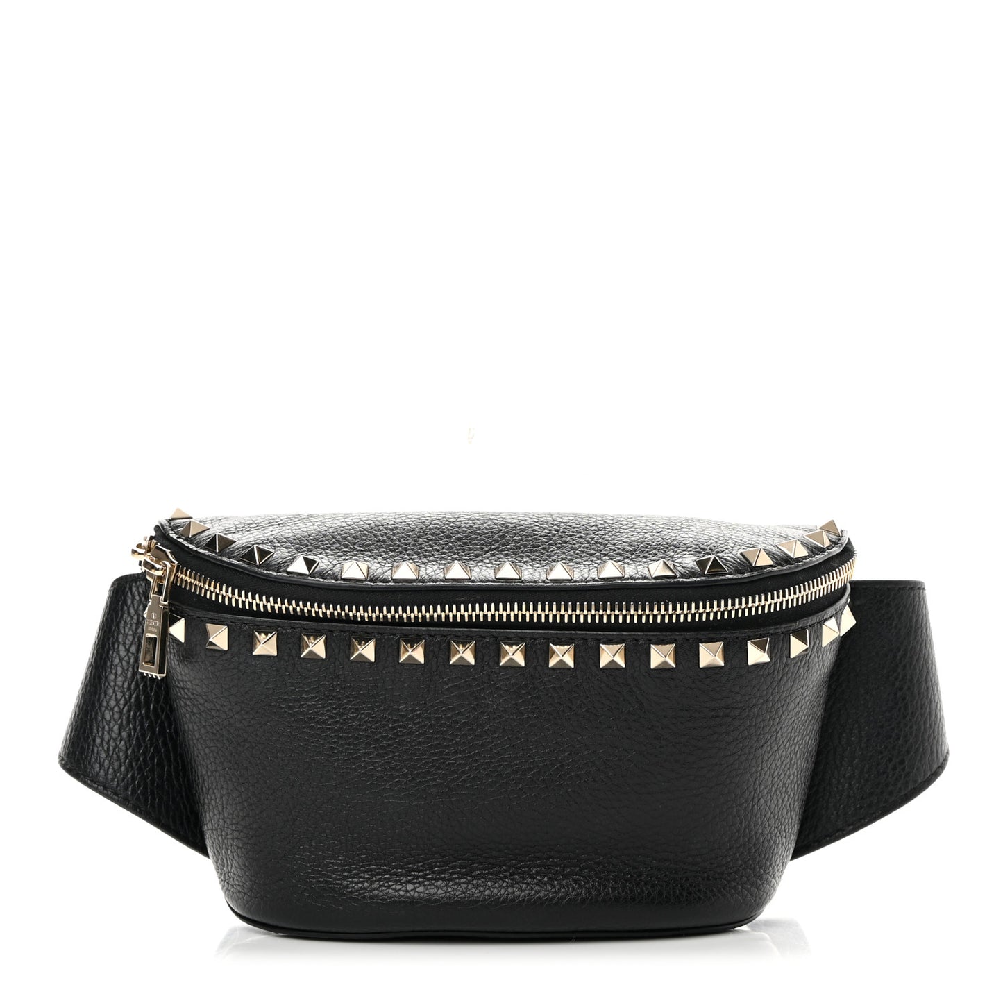Grainy Calfskin Rockstud Belt Bag Black