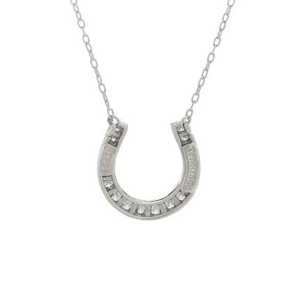 Tiffany 18K White Gold Diamond Metro Horseshoe Pendant Necklace 4 of 6
