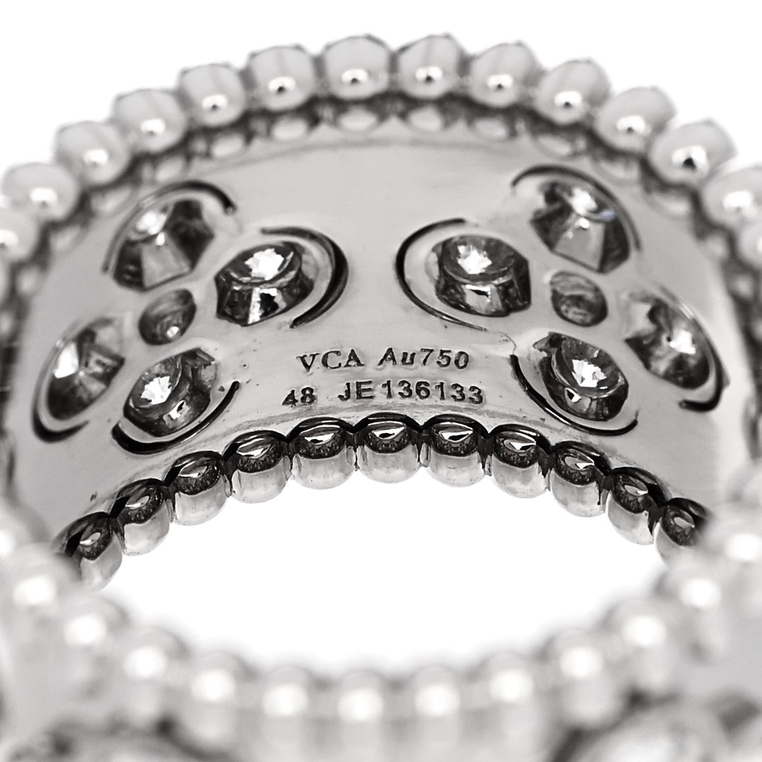 Van Cleef & Arpels 18K White Gold Diamond Medium Perlee Clover Band Ring 48 4.5 4 of 4