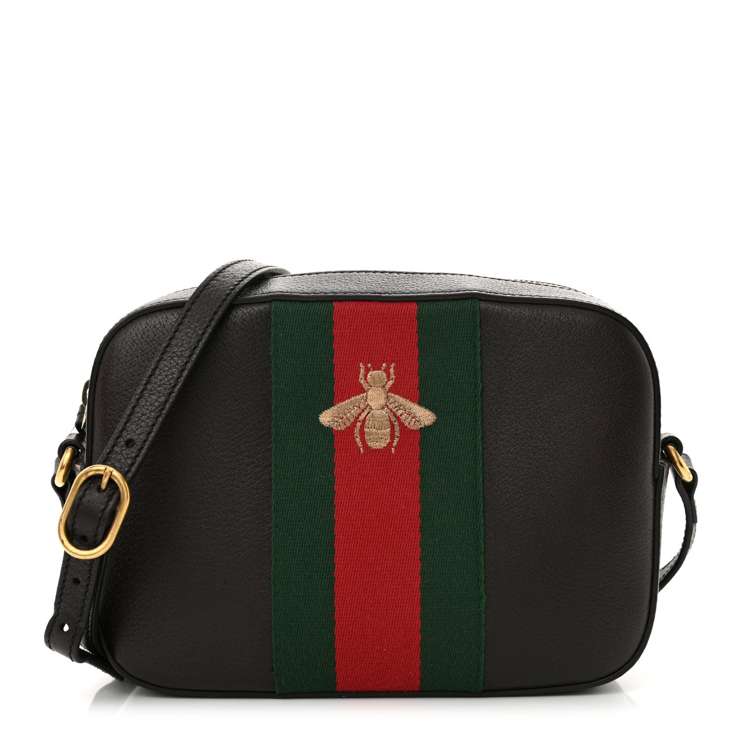 Gucci Textured Calfskin Web Small Webby Bee Shoulder Bag Brown Coffee 1 of 13
