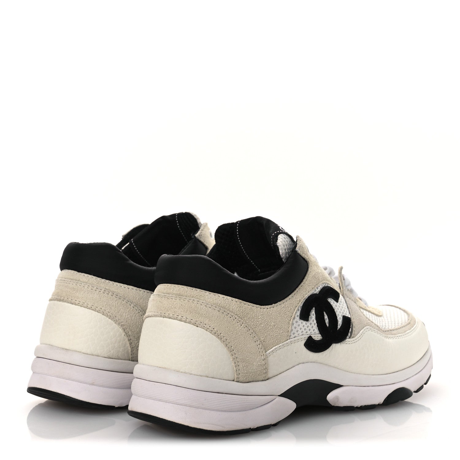 Chanel Mesh Suede Calfskin Grained Calfskin Womens CC Sneakers 38 White Black 5 of 11