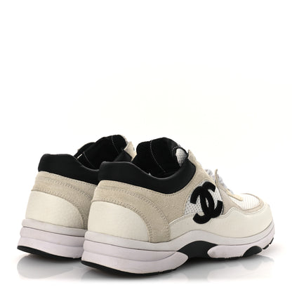 Chanel Mesh Suede Calfskin Grained Calfskin Womens CC Sneakers 38 White Black 5 of 11