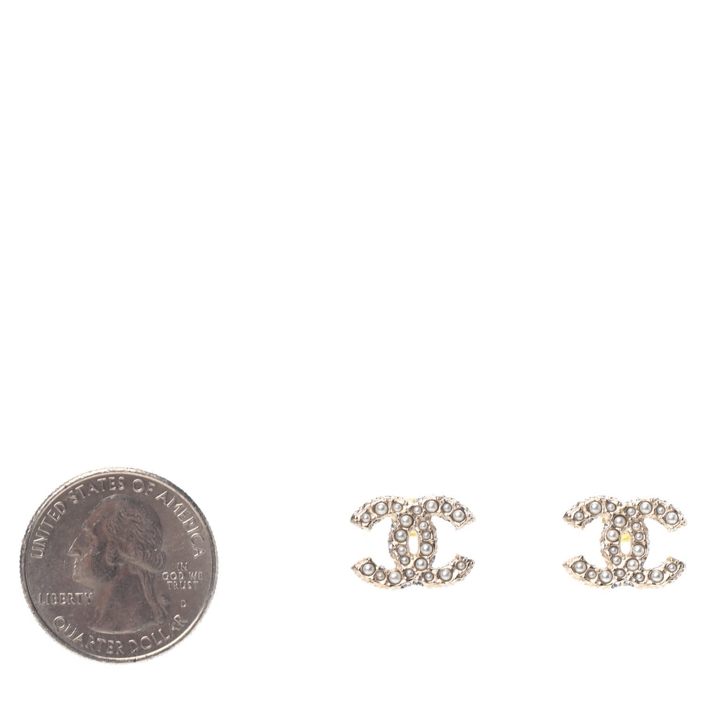 Pearl Crystal CC Stud Earrings Gold