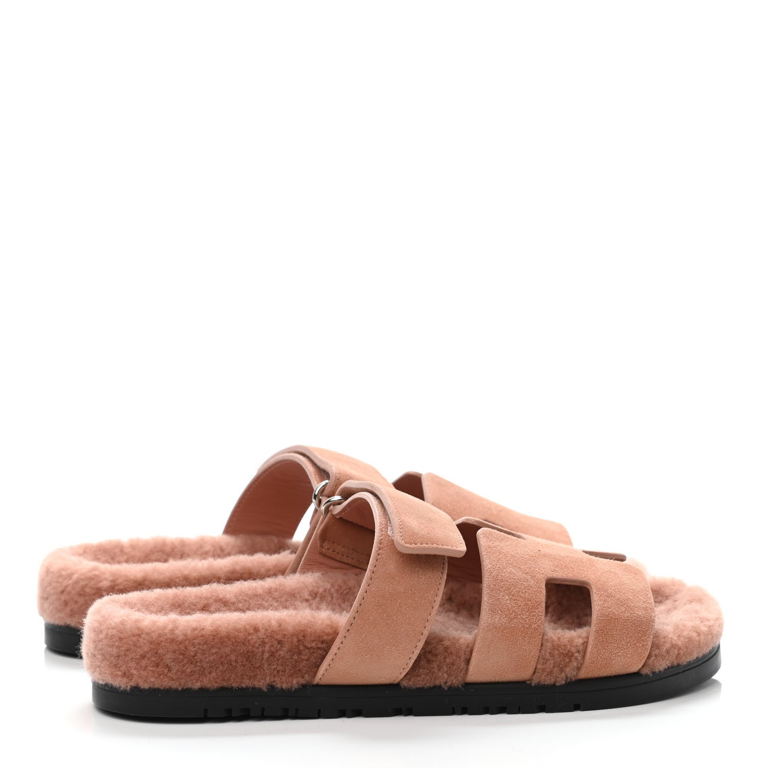 Hermes Suede Goatskin Woolskin Womens Chypre Sandals 37 Rose Aube 3 of 4