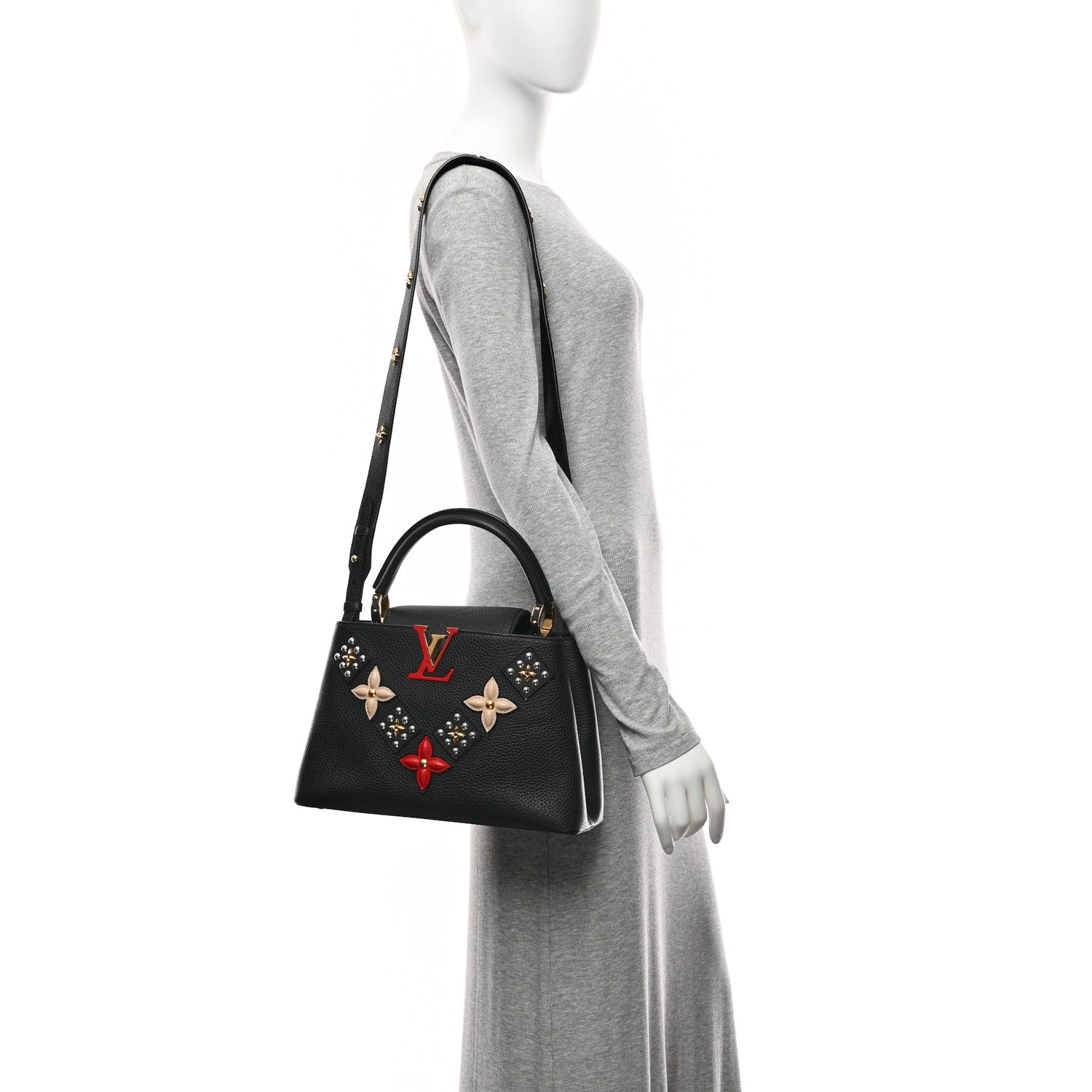 Louis Vuitton Taurillon Mechanical Flowers Smile Capucines PM Black 2 of 9