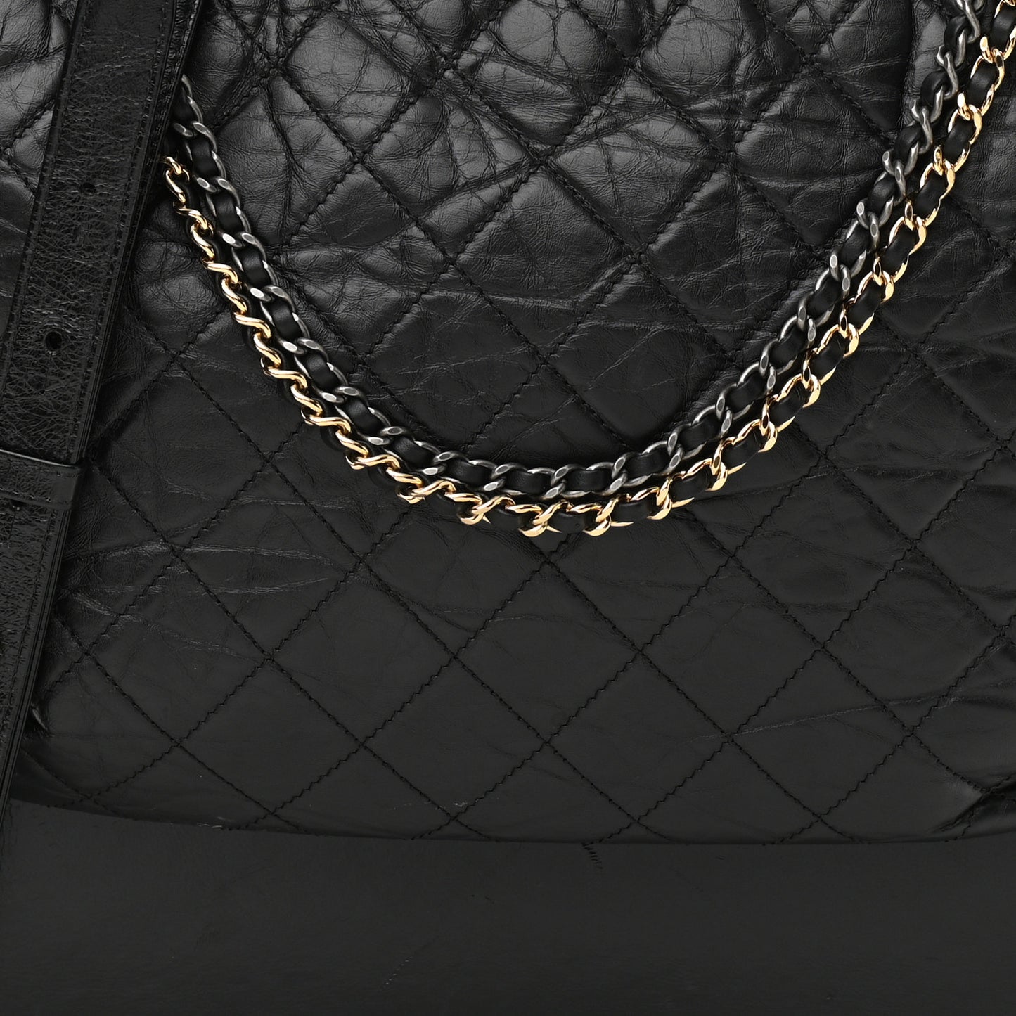 Aged Calfskin Quilted Maxi Gabrielle Hobo Black