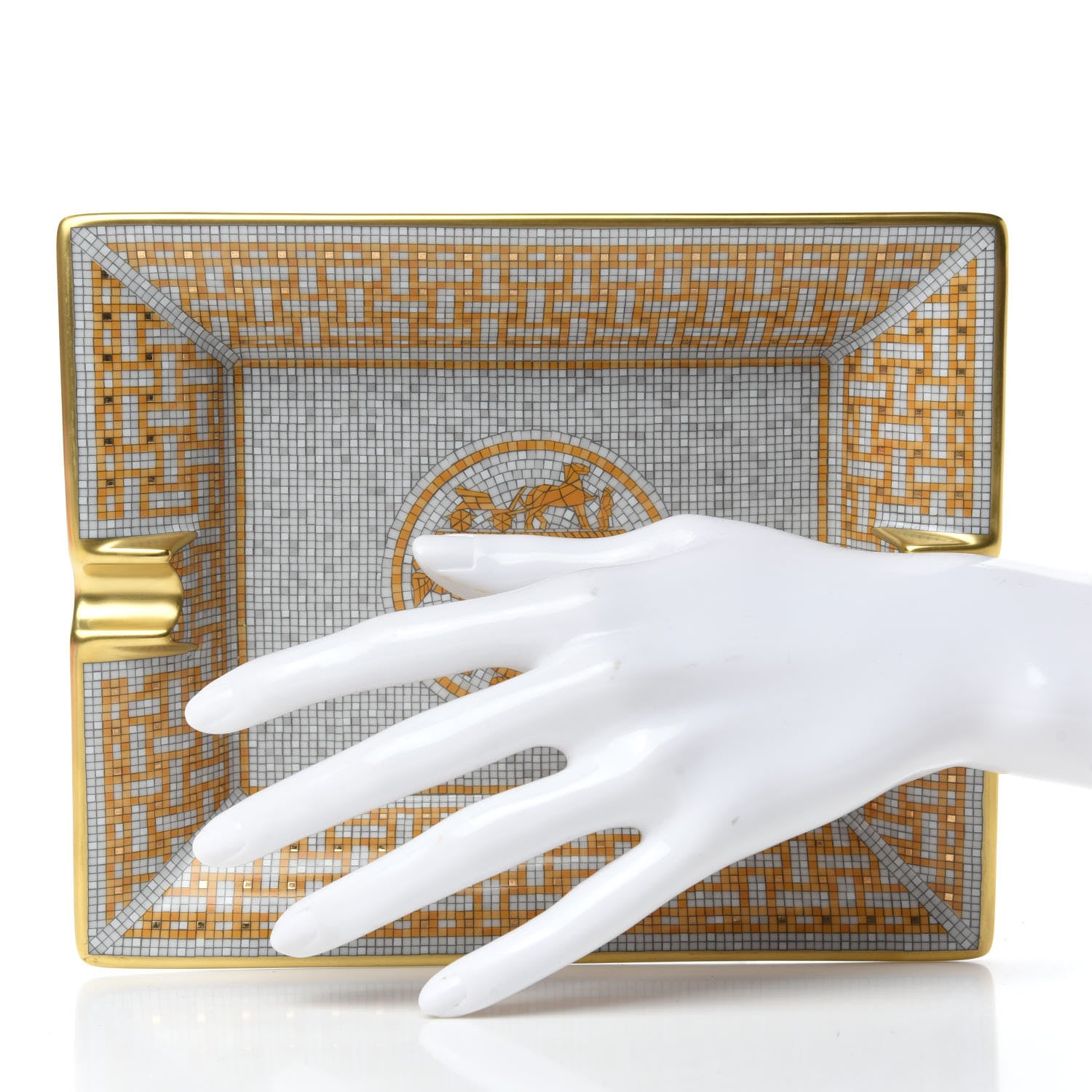 Hermes Porcelain Mosaique Au 24 Gold Ashtray 2 of 6