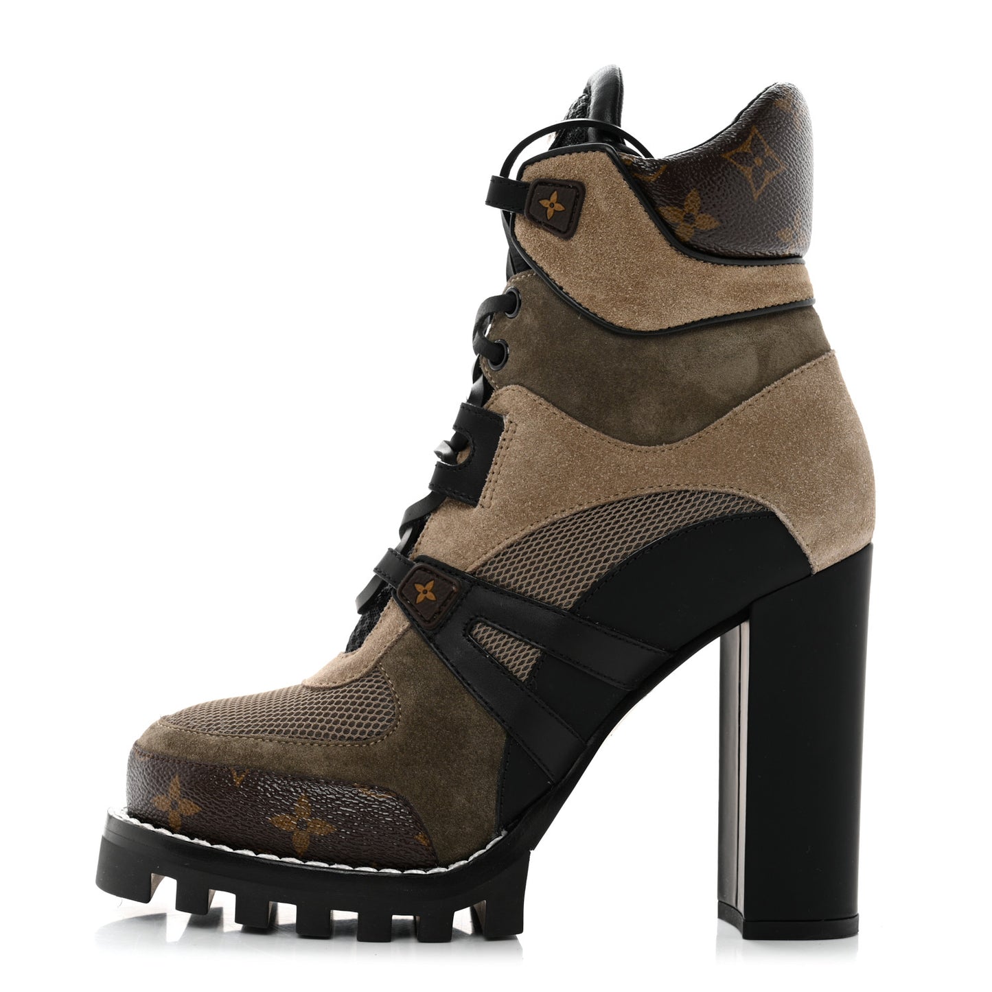 Suede Calfskin Monogram Star Trail Ankle Boots 39 Khaki