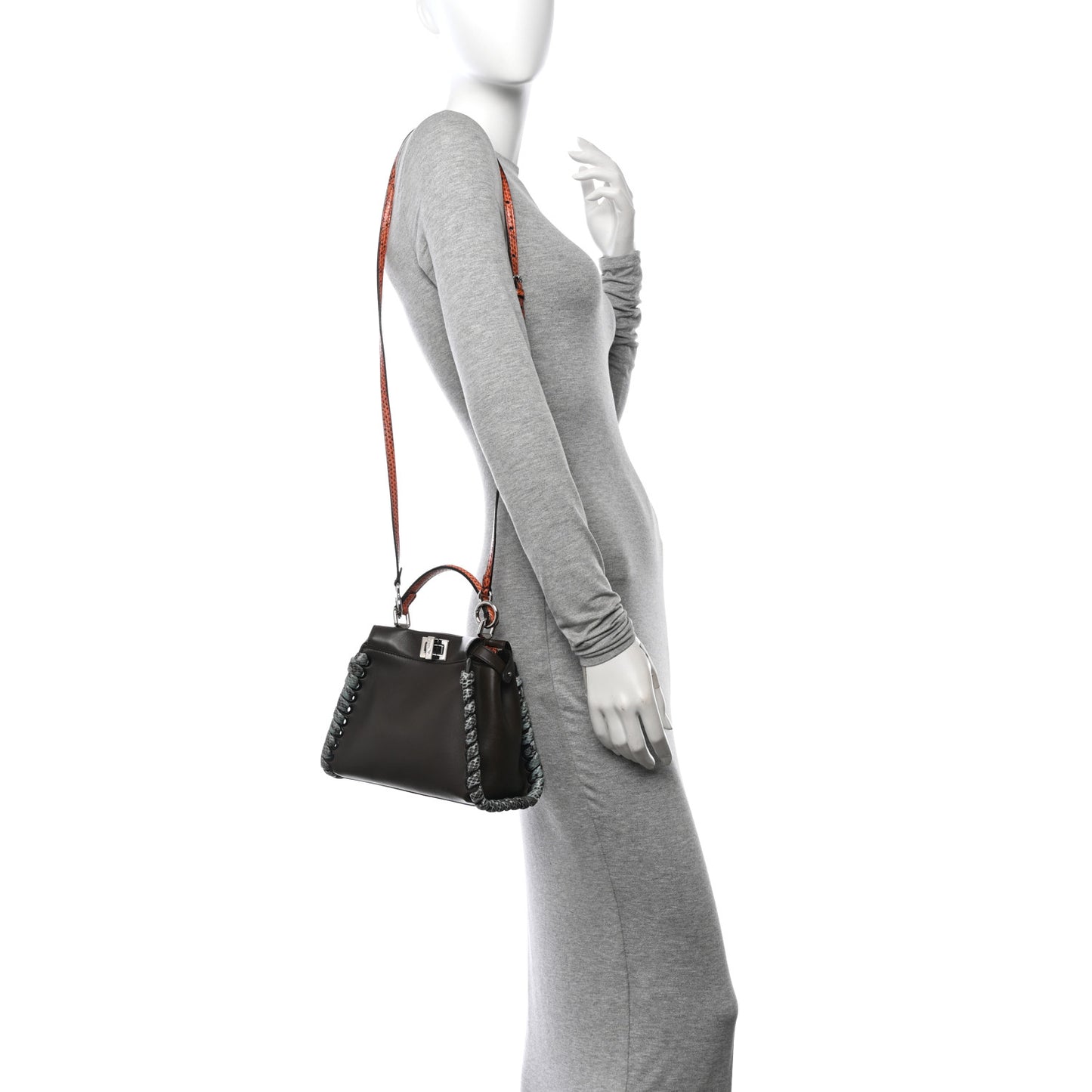 Calfskin Elaphe Lace Up Selleria Mini Peekaboo Iconic Satchel Verde Prato Arancio