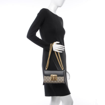 Gucci GG Supreme Monogram Calfskin Small Padlock Shoulder Bag Beige Black Cuir 2 of 10