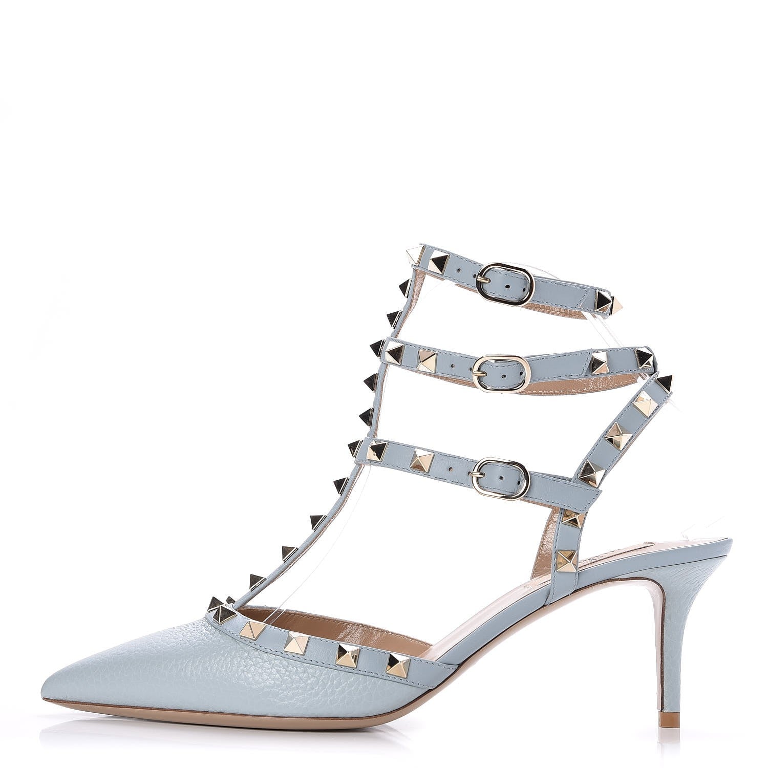 Valentino Garavani Pebbled Calfskin Rockstud Ankle Strap 65mm Pumps 39.5 Sky Sorbet 1 of 7