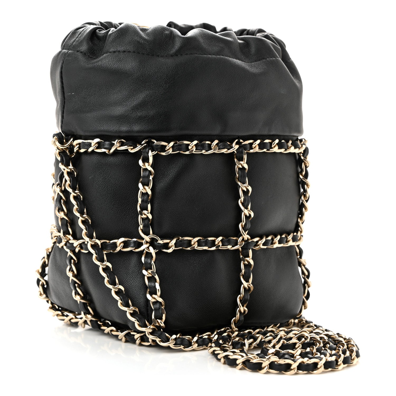 Chanel Lambskin Bucket Chain Drawstring Bag Black 3 of 10