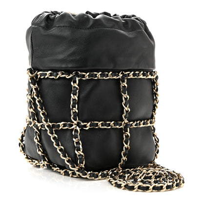 Chanel Lambskin Bucket Chain Drawstring Bag Black 3 of 10