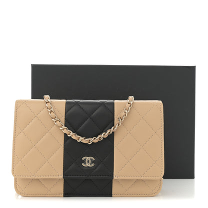 Chanel Lambskin Quilted Wallet On Chain WOC Beige Black 12 of 12
