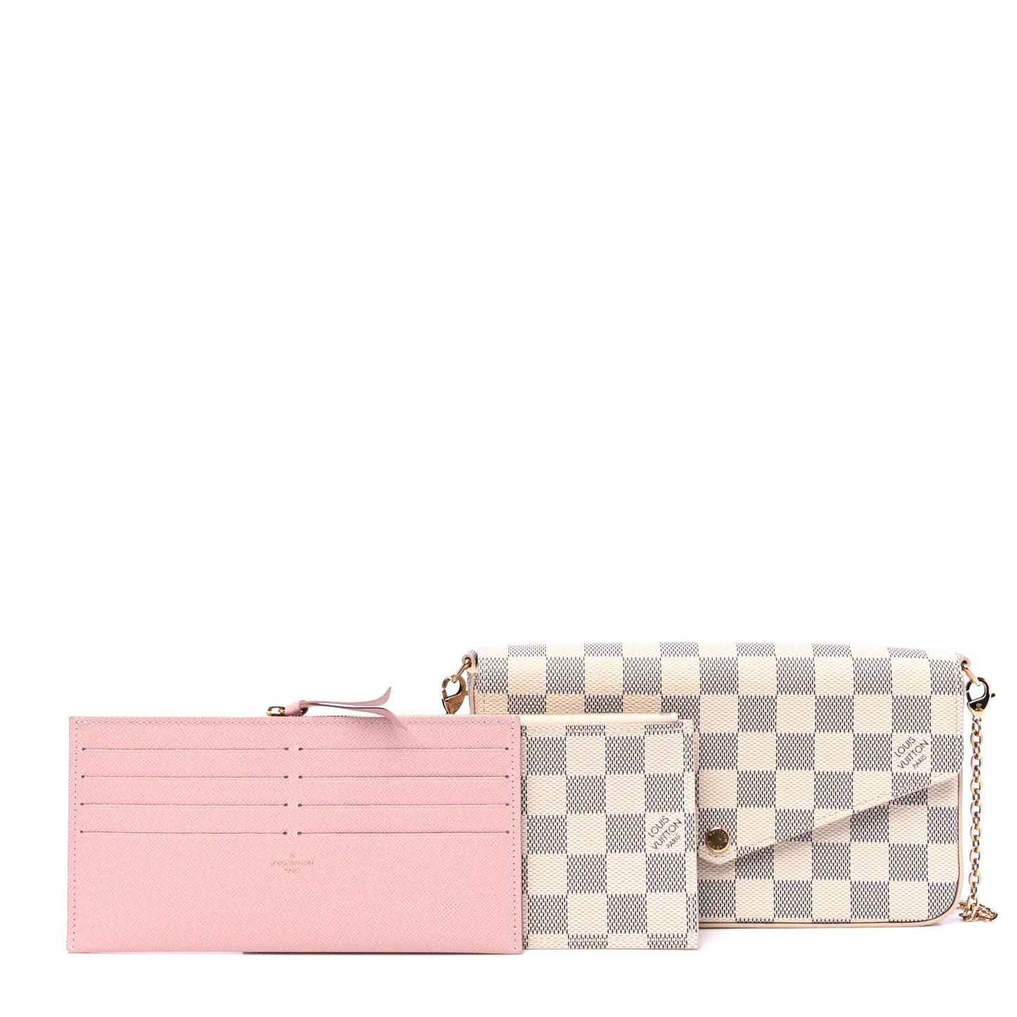 Damier Azur Pochette Felicie Chain Wallet Rose Ballerine