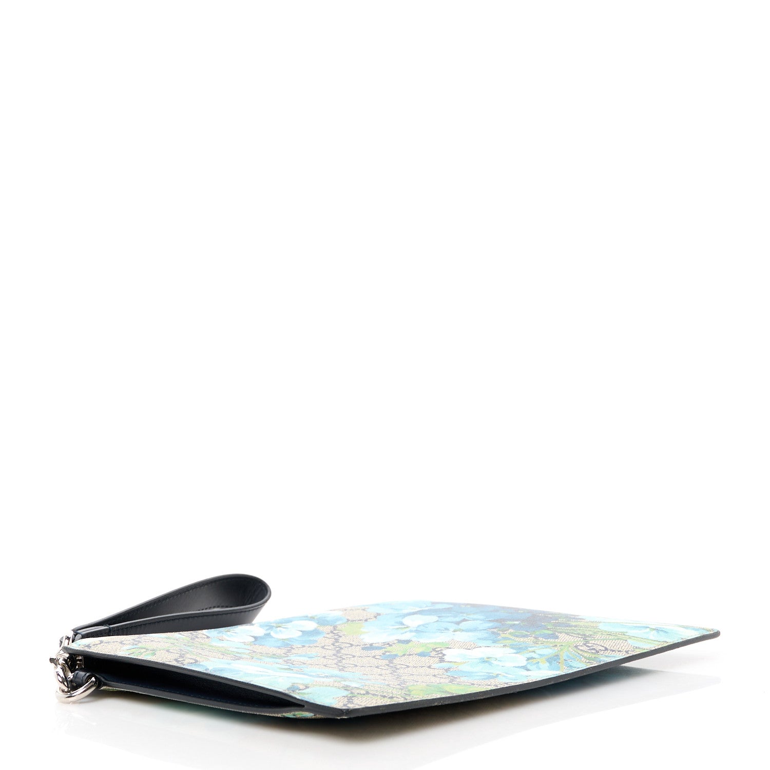 Gucci GG Supreme Monogram Blooms Small Zip Wristlet Pouch Beige Blue Black 4 of 12