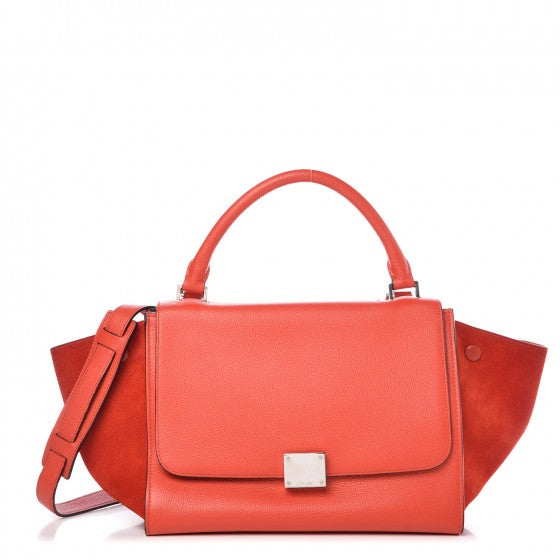 Celine Drummed Calfskin Suede Small Trapeze Vermillion 1 of 7